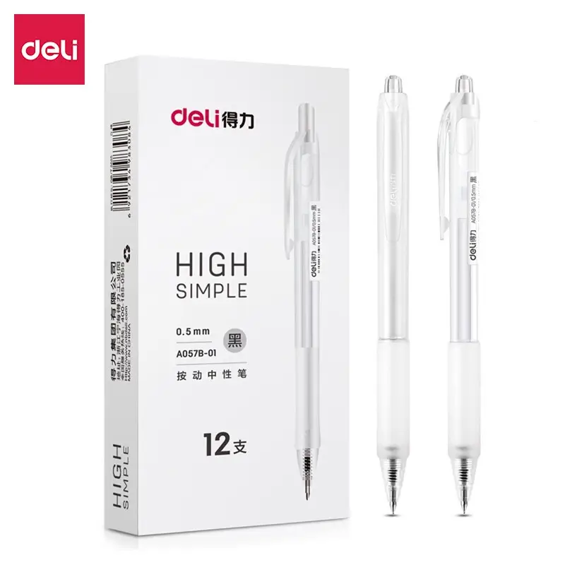 [DEAL TẶNG FAN] Bút gel A057B mực đen/ xanh ngòi 0.5mm Deli - Bút có đệm tay, vỏ trong suốt, mực nhanh khô dành cho học sinh, sinh viên, nhân viên văn phòng ghi chép takenote học tiếng trung hàn nhật