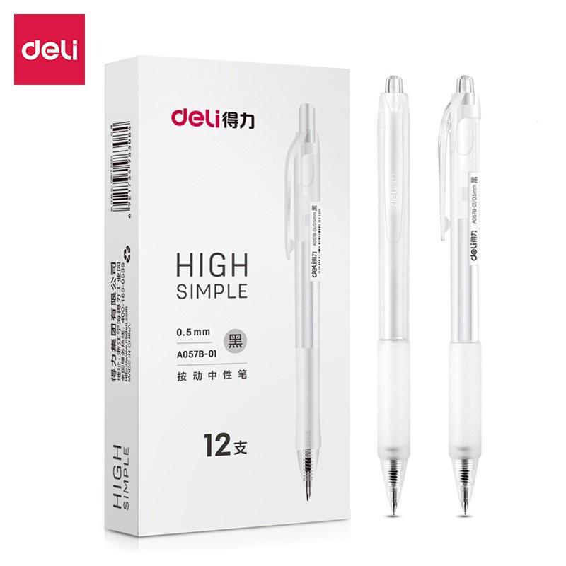 Bút gel A057B mực đen xanh ngòi 0.5mm Deli - Bút có đệm tay vỏ trong suốt mực nhanh khô dành cho học sinh sinh viên nhân viên văn phòng ghi chép takenote học tiếng trung hàn nhật