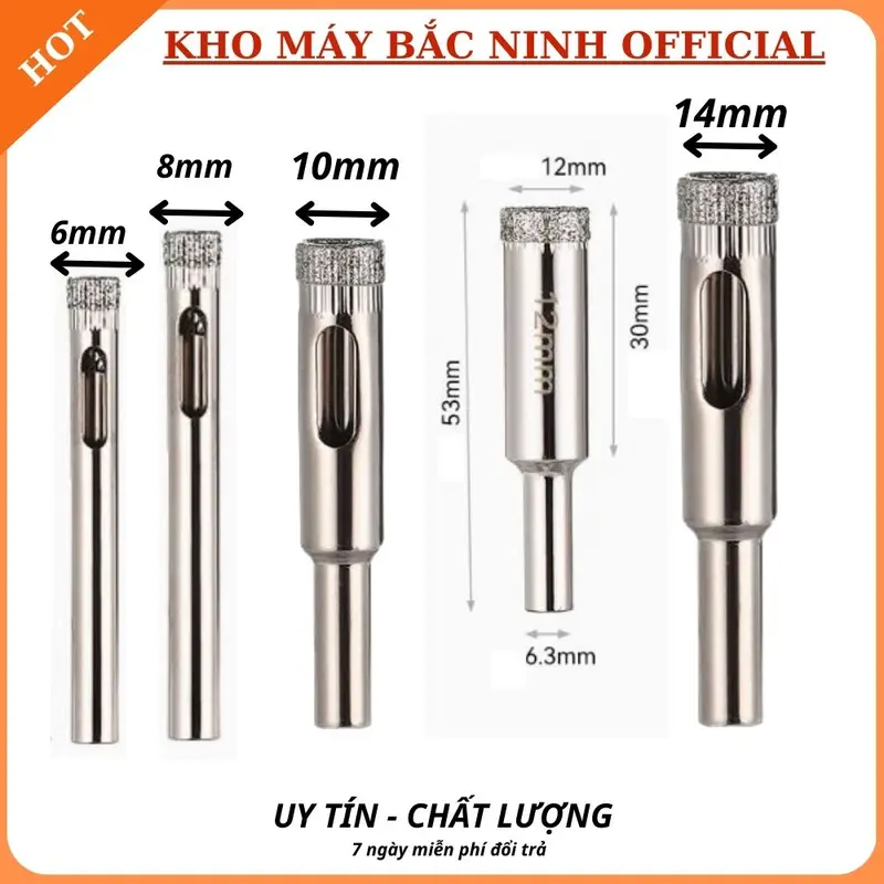 Mũi khoét kính Vau 8mm - 60mm, mũi khoan đá và gạch gốm sứ hợp kim cao cấp chính hãng. 1