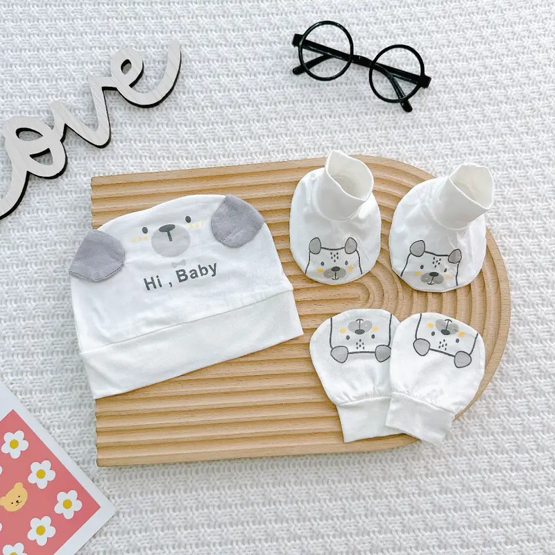 Set Mũ Kèm Bao Tay Bao Chân Thun Lạnh Baby Cute Mềm Mát Cho Bé Sơ Sinh 4