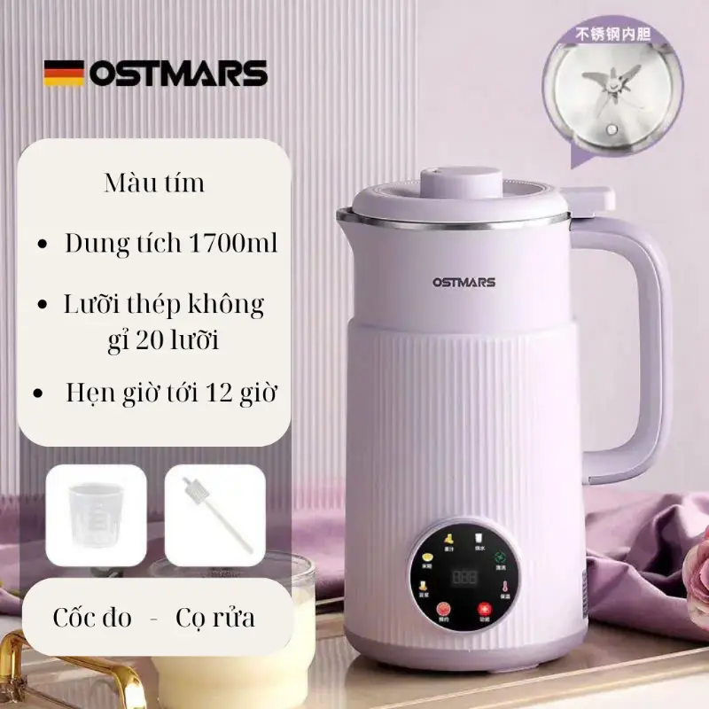 [Giảm giá cho khách hàng mới] Máy làm sữa hạt chính hãng Ostmars 800ml, 1700ml dành cho trẻ em, gia đình đa chức năng nấu cháo, nấu nước