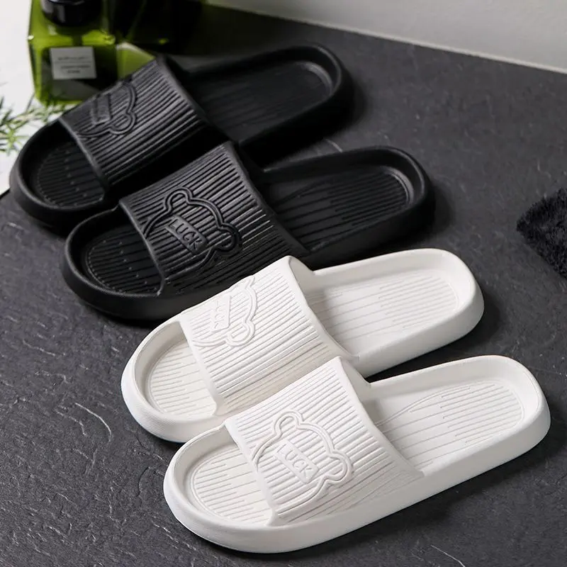 Bear pattern, fashion couple slippers, female, home bathroom bathroom slippers, non-slip, cartoon, soft bottom deodorant lightweight sandals, men