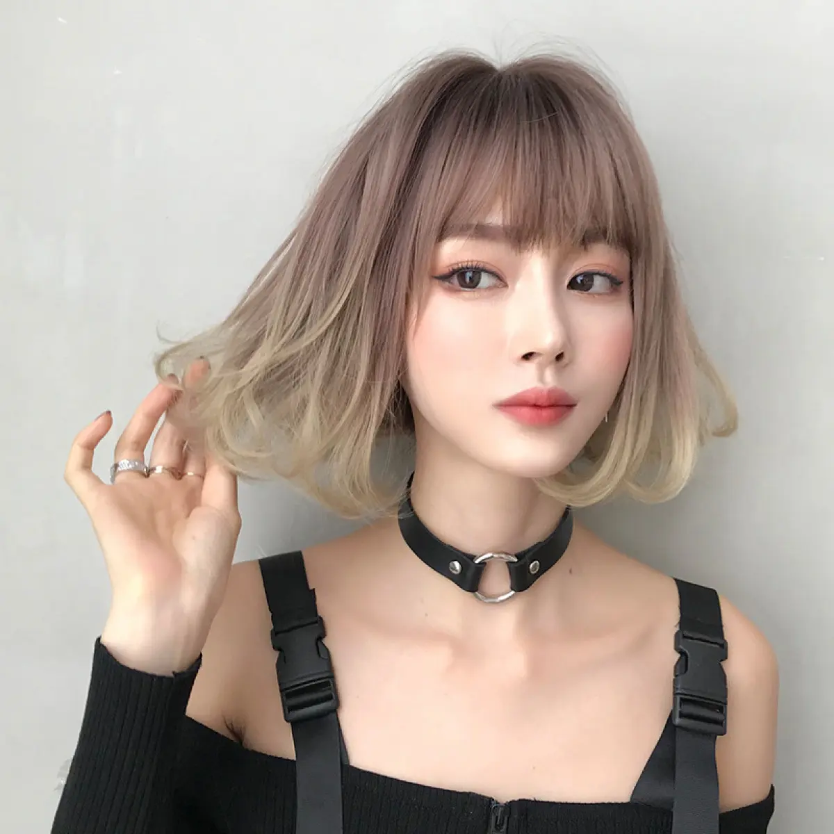 30CM BOBO Head Short Hair Wig Female Full Head Set Internet Celebrity BOBO Head Gradient Rose Gold Inner Buckle Short Hair Full Head Set