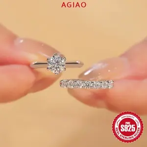 AGIAO Cincin Perak S925 Sederhana Untuk Temperamen Mode Wanita Yang Ditumpuk Dengan Ring Yang Dapat Disesuaikan Secara Langsung  Hadiah