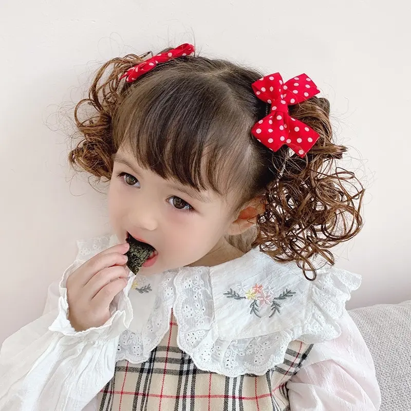 Set 2 chiếc kẹp tóc giả đội đầu hình nơ cho bé gái màu đỏ, phụ kiện kết tóc tạo kiểu cho trẻ em 3