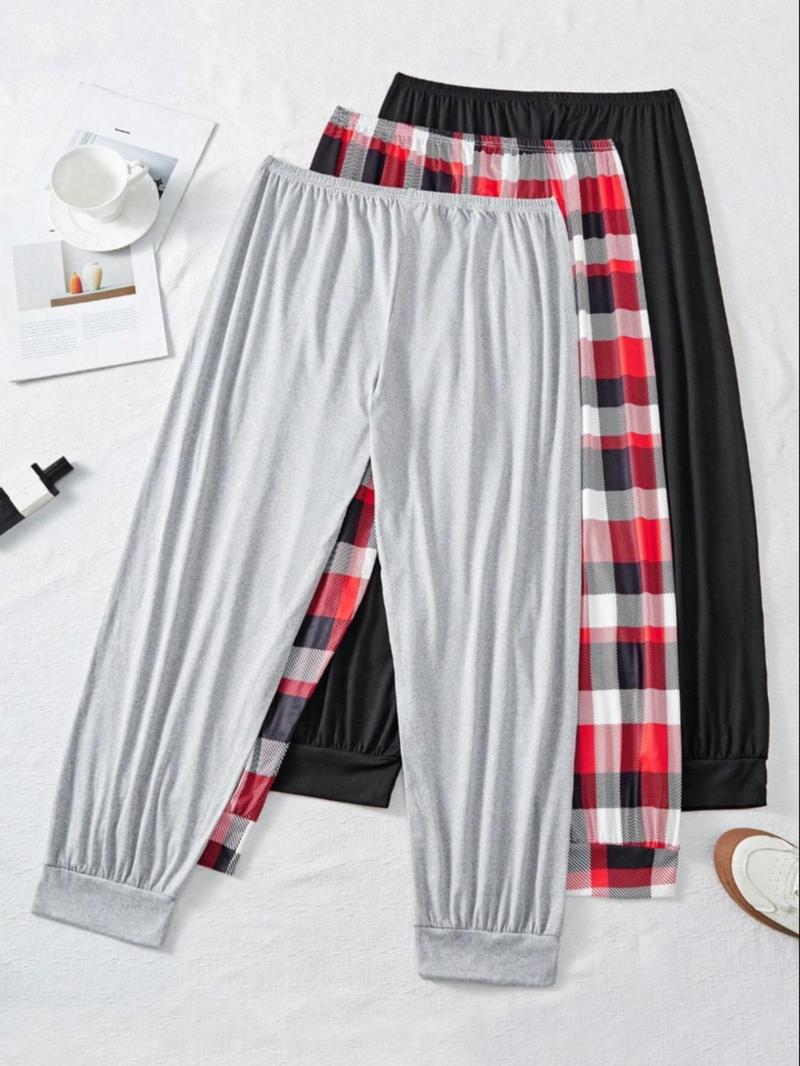 Product Introduction of 【Plus Size】 Plaid Print Pajama Pants, Casual Comfy Trousers for Daily Wear, Women's Sleepwear for All Seasons 3