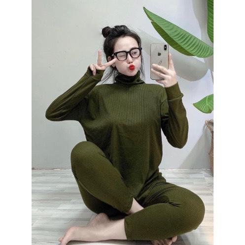 B06 - Bộ Cổ Lọ Nữ Ủ Kem Quần Dài Thun Gân Tăm Lạnh