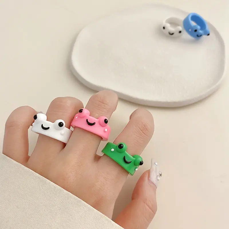 Nhẫn Ếch, Thiết Kế Vui Nhộn, Màu Pastel, Phong Cách Hoạt Hình, Phụ Kiện Trang Sức Dễ Thương, Thích Hợp Làm Quà Tặng Bạn Gái 4