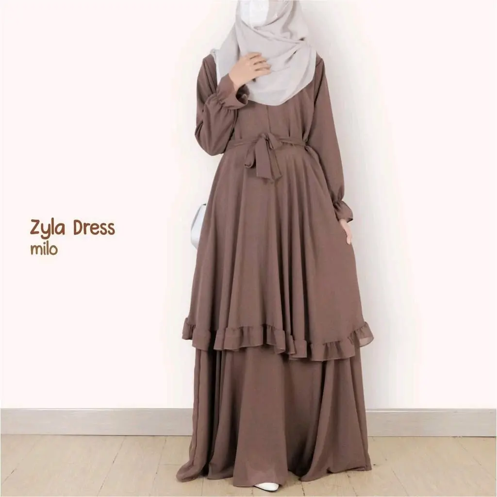 Zyla dress gamis malaysia viral terbaru/gamis ceruty polos/gamis jumbo M L XL XXL/summer/kekinian viral Street Style  Muslim Cream Nyaman Lembut