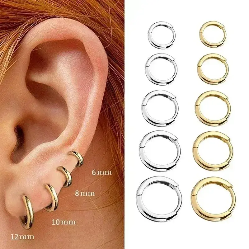 1Pair Stainless Steel Small Hoop Earrings For Women Men Black Circle Thick Ear Ring Huggie Earrings Hoop Piercing