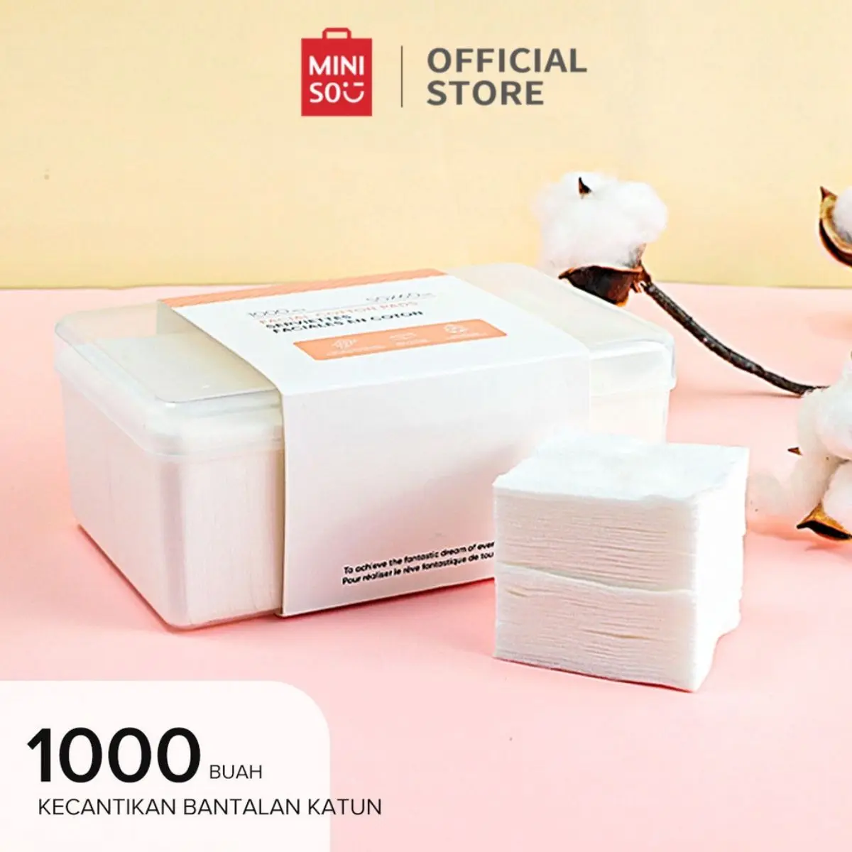 MINISO Facial Cotton Pads 1000pcs Thin Cotton Pads Makeup Cleanser Make Up Cotton Pads Box