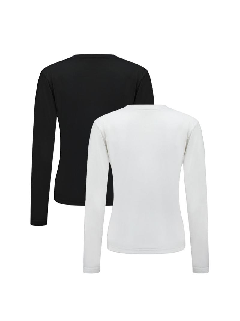 Women s Solid Round Neck Long Sleeve Sports Thermal Underwear Casual Comfy Breathable Base Layer