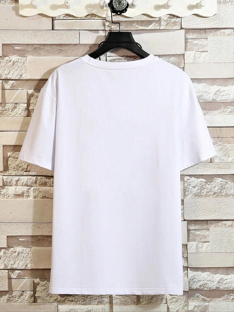 Product Introduction of Men's Letter Print Round Neck Tee, Summer Clothes, Regular Fit Casual Short Sleeve Crew Neck T-Shirt for Summer, Fashion Men's Top for Daily Wear 7