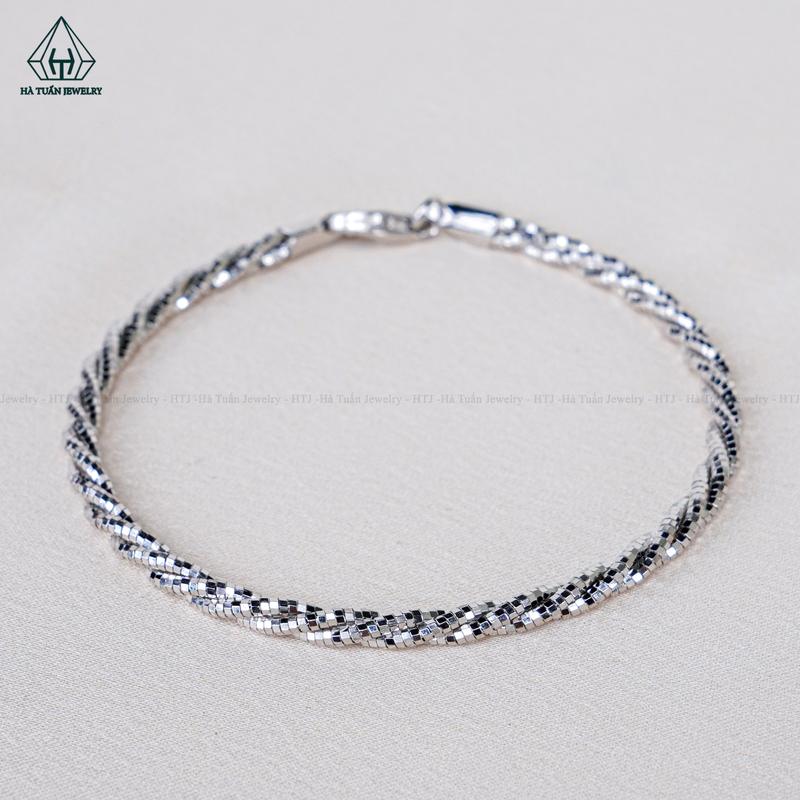  Lắc Tay Nữ Bạc 925 Xi Kim Xoắn 3 Vòng B924 Hà Tuấn Jewelry 