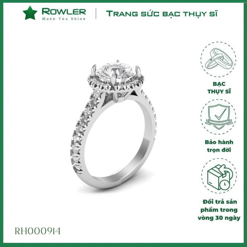  Nhẫn Bạc HALO đính đá full đá Moissanite viên chủ 7.0ly_ROWLER_RH000934 