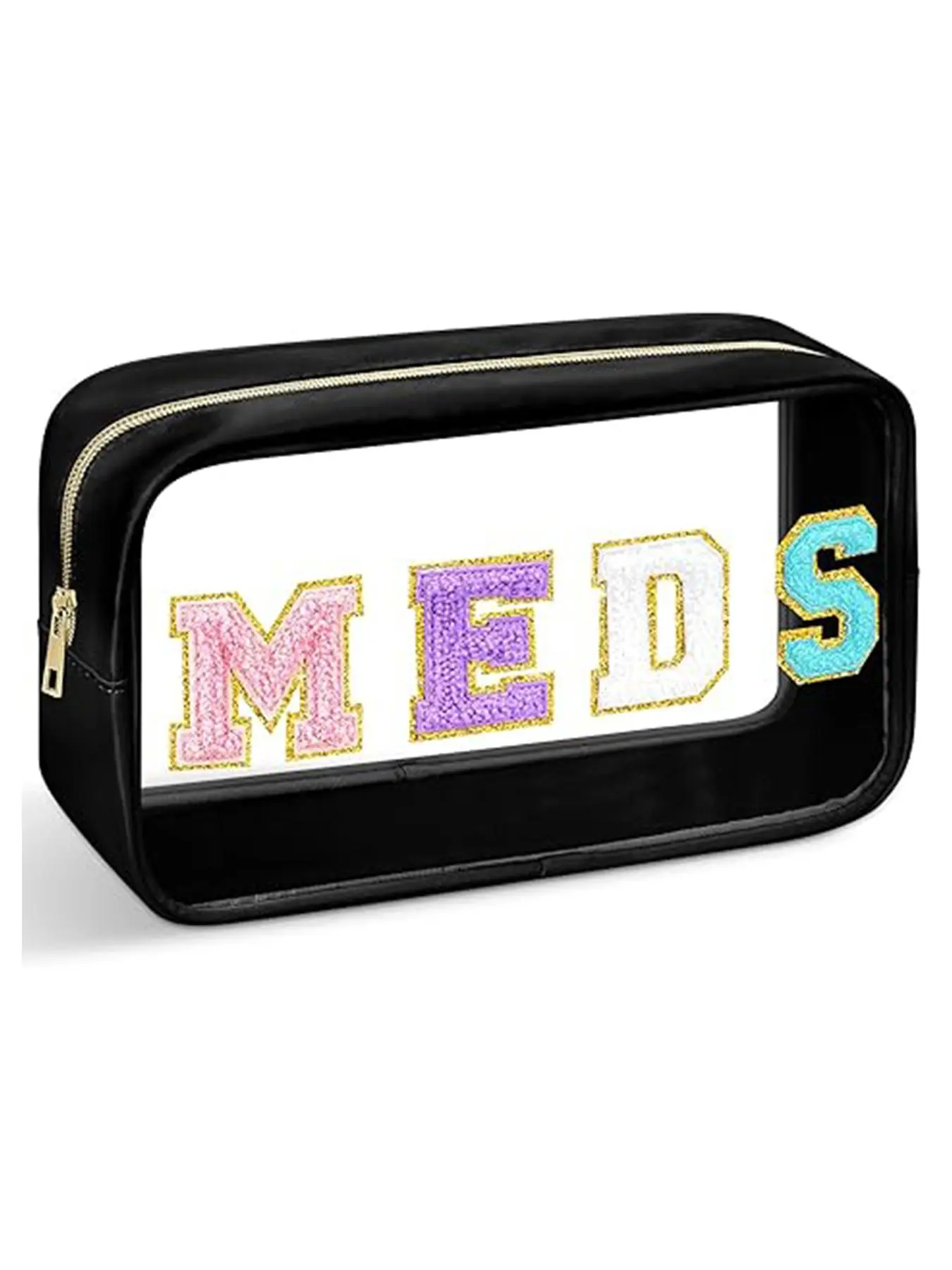 Fashionable Letter Patched Design Makeup Bag, Portable Cosmetic Storage Bag, Zipper Makeup Organizer Pouch, Versatile Storage Bag for Travel & Daily Use