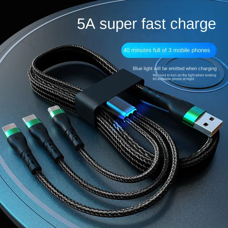 （PP-Centre）  3 in1 siêu nhanh Cáp sạc 6A với đèn báo nylon bện dòng dữ liệu cáp USB để IOS Android Loại C cho điện thoại 2