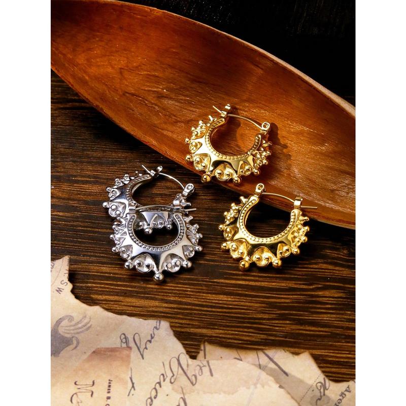 1 Pair 18k Gold Plated Stainless Steel Vintage Crown Horseshoe Earrings Fashion Simple Non Fading Women's Earrings Can Be Given As A Gift To Friends, Colleagues And Mothers 6