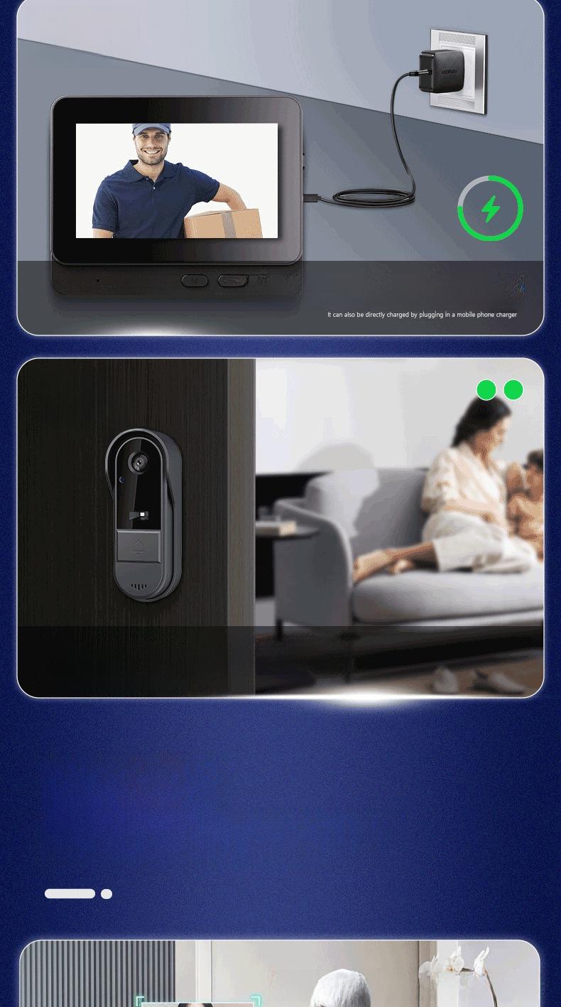 Product Introduction of 4.3-inch wireless video doorbell with screen IP65 rainproof high-definition night vision wide-angle battery high battery life 3