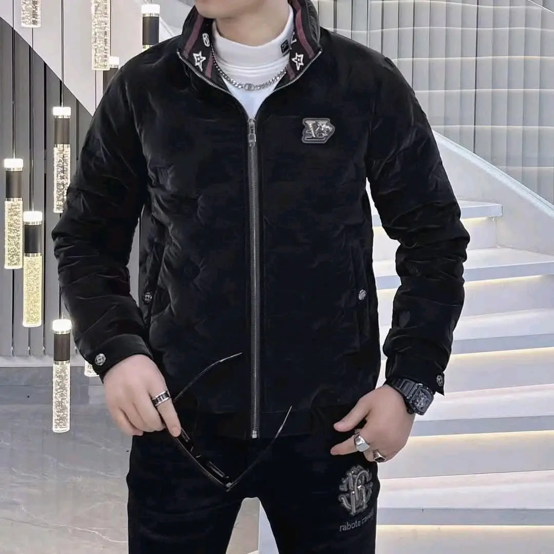 Áo Khoác Lông Vũ Quảng Châu cổ tàu hoạ tiết lót Cao Cấp new 2025 Menswear Jacket Nhung Nam