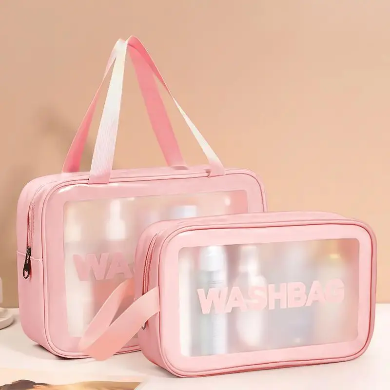 Translucent Makeup Bag with Handle, Portable & Dustproof & Large Capacity Cosmetics Storage Bag, Zipper Makeup Organizer Pouch, Wet & Dry Uses Storage Bag, Christmas Gift 6