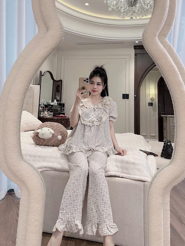 Bộ Quần Áo Nữ Tay Cộc Dễ Thương Phối Bèo - Mã M17