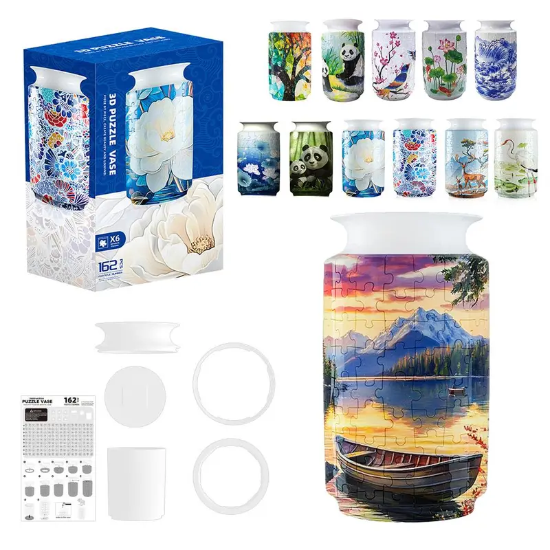 3D Flower Pattern Puzzle, 162pcs/set DIY Flower Vase Puzzle Ornament, Simple Puzzle Toy, Office Living Room Home Decoration, Gift for Friend 0