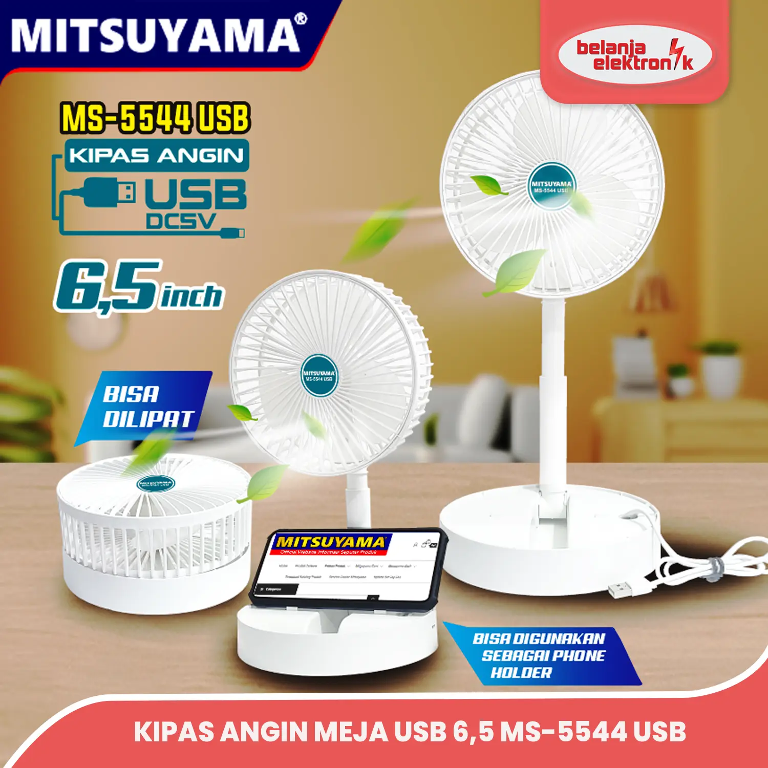 KIPAS ANGIN MEJA DESK FAN USB 6,5″ MITSUYAMA MS-5544 USB