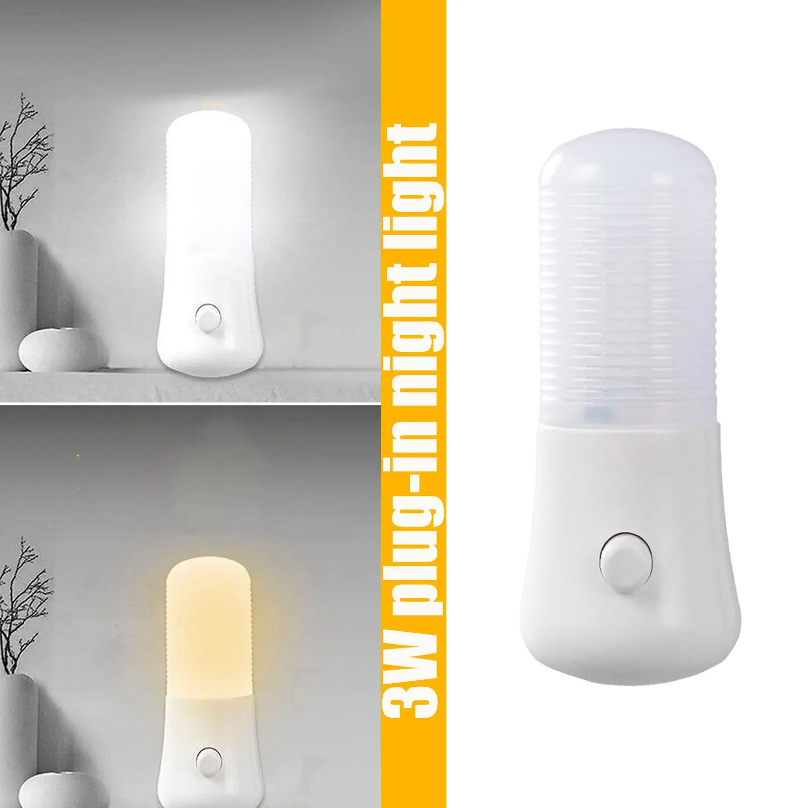 3W LED Night Light Plug-in Wall Manual On/Off Switch Lamp Bedroom Decor Night LED E7F2