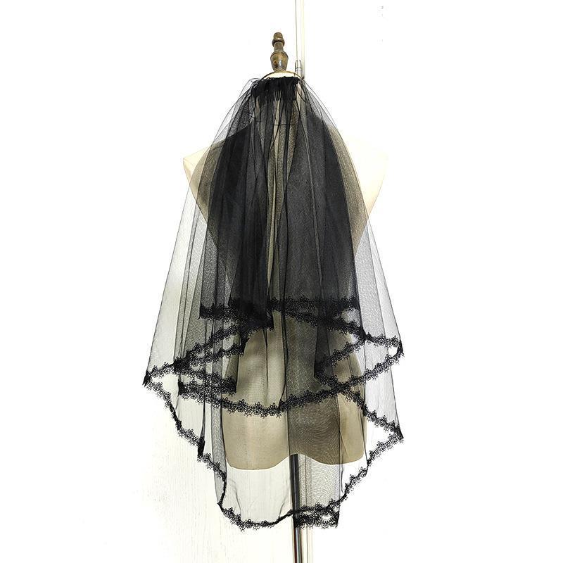 Product Introduction of Forest Style Double Layer Veil Comb Headpiece, Vintage Black Short Wedding Photography Prop ,The bride's wedding veils cathedral  veil 7