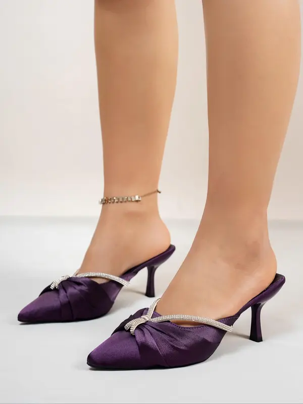 Women's Elegant Glittering Bow Decorated Stiletto Heels, Trendy Pointed Toe High Heel Sandals, Fashionable Heels for Party & Daily Wear, Shoe 2