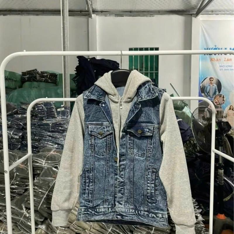 ÁO KHOÁC BÒ PHỐI MŨ NỈ 2 MÀU XANH NHẠT XANH ĐẬM Nam Menswear Jacket phao aokhoac Jean Có Cổ Nhung