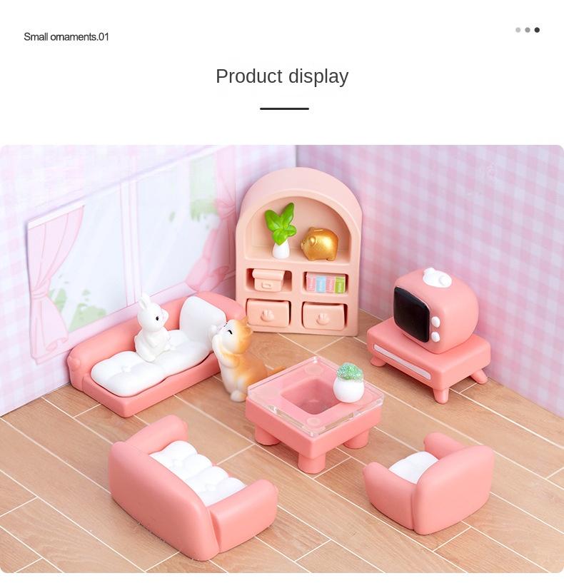 Product Introduction of Miniature Landscape Creative Cute Living Room Sofa Pink Dollhouse DIY Decoration Accessories Miniature Mini Ornaments 2