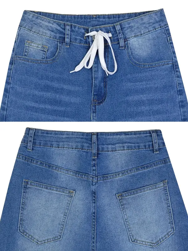 Women's Plain Straight Leg Denim Pants, Casual Retro High Waist Trousers for Daily Wear, Jeans, Ladies Bottoms for All Seasons, Womenswear 5