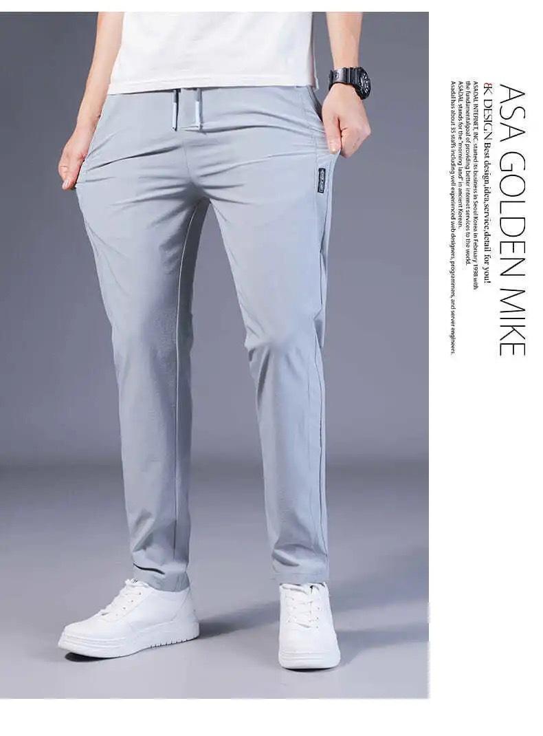 Product Introduction of Men's Ice Silk Pants Loose Breathable Straight Slim Casual Pants Summer Thin Long Pants Elastic Men's Sports Wholesale 7