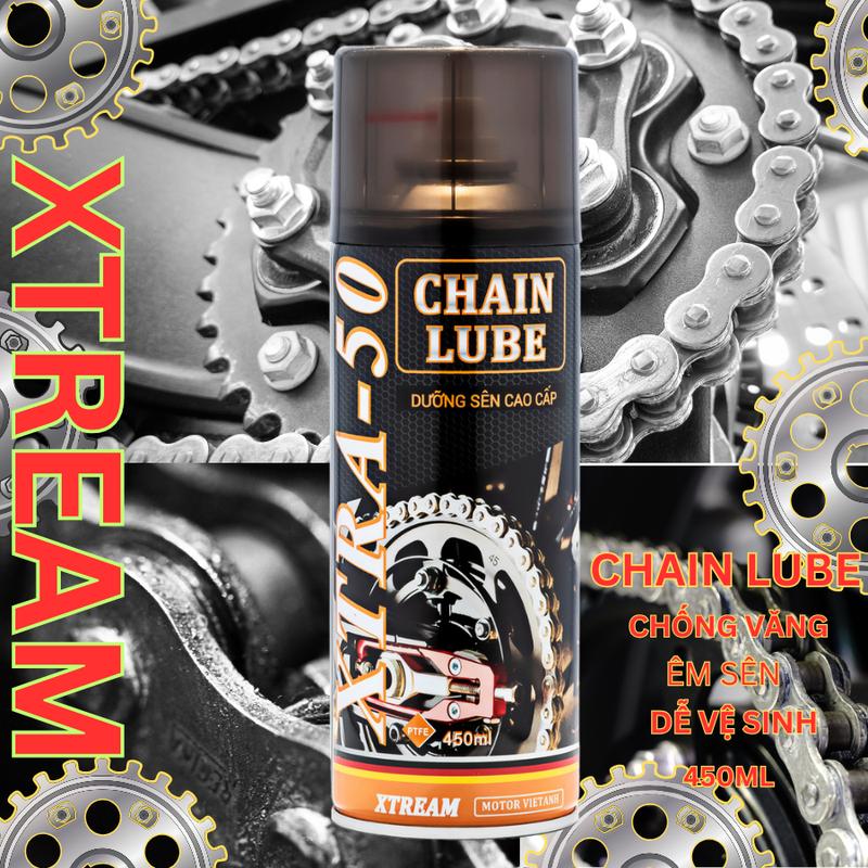 chai Dưỡng sên chống văng tốt chai xịt dưỡng sên xe máy bôi trơn sên XTRA50 450ML êm sên ít bám bụi đất ít văng .