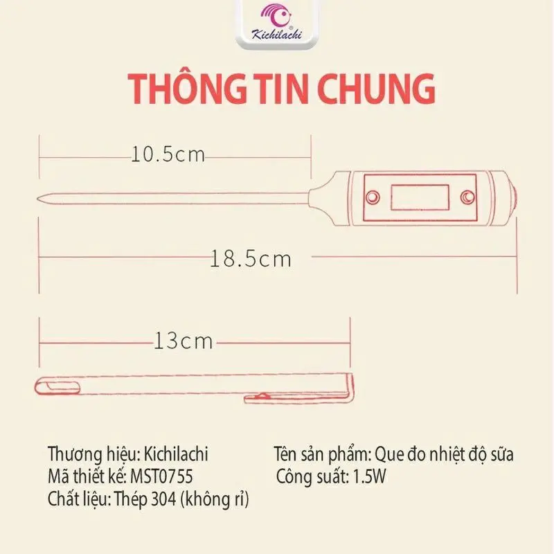 Nhiệt kế điện tử Kichilachi/ Misuta đo nhiệt độ nước,sữa,thức ăn an toàn cho bé và gia đình - Babibo 8