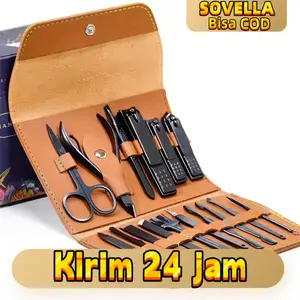 Set Gunting Kuku 16 in 1 Stainless Steel / Alat Manicure Pedicure Lengkap / Kit Perawatan Kuku Profesional dengan Tas Kulit Mewah