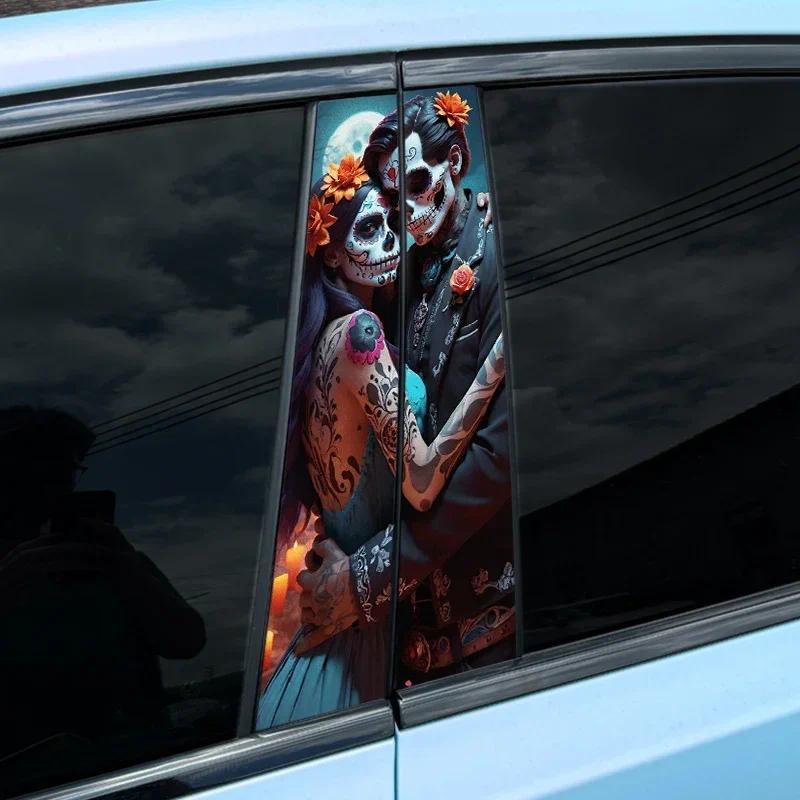 1PC Gothic Skeleton Couple Car Stickers Auto B Pillar Waterproof Halloween Decor DIY Car Doors Pillar Sunscreen Vinyl Decals 4