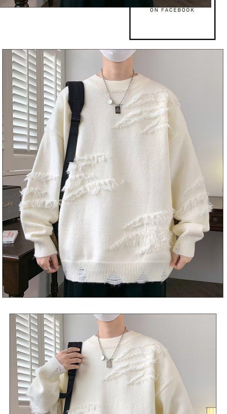 Product Introduction of Unique Round Neck Sweater Autumn Winter Trendy Brand Cool Loose Knitwear Men Japanese Retro Lazy Sweater Jacket Closed 17