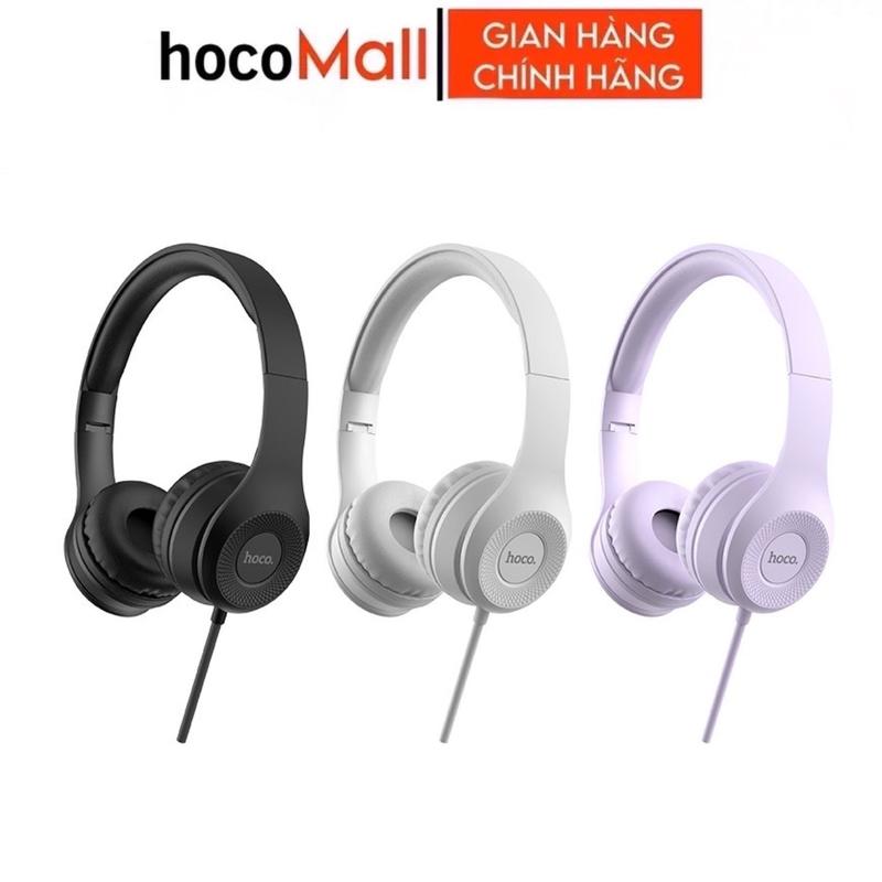 Tai nghe có dây chụp tai chính hãng Hoco kết nối dây 3.5mm đệm tai êm ái có mic đàm thoại hỗ trợ nghe nhạc gaming học tập...