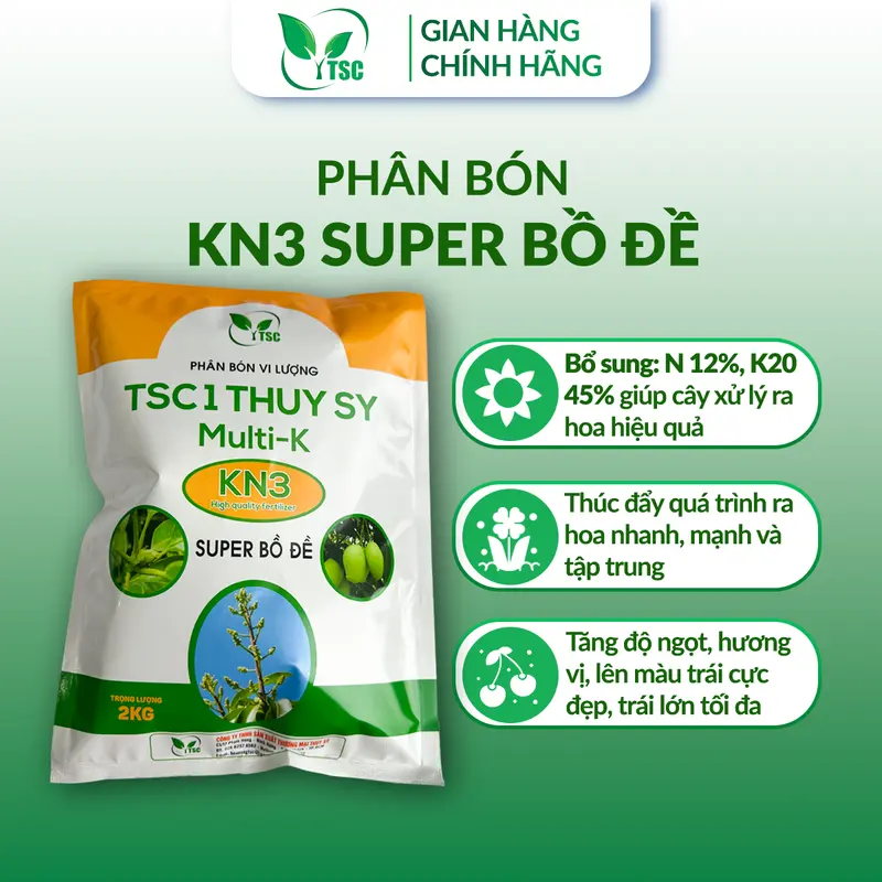 Phân bón KN3 Super Bồ Đề Thụy Sỹ, Xử Lý Ra Hoa, Trái Lớn Tối Đa, Tăng Độ Ngọt, Lên Màu Cực Đep - Túi 2kg 2