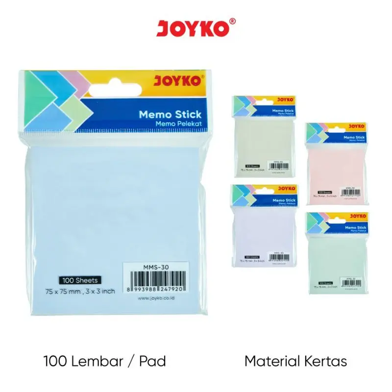 MEMO STICK MORANDI COLOR | STICKY NOTE KERTAS JOYKO MMS-30 | MEMO TEMPEL | PEMBATAS KERTAS 100 SHEETS 75 X 75 Gsm 1