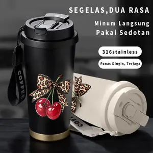 Clean Leopardbowredcherrytumble Coffee Stainless Steel Cup 500 ml Vacuum Mug Thermos Coffee Cup valuable gift for loved ones your family and boss's family