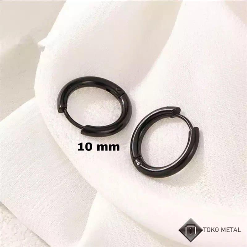 Anting Bulat Hoop Titanium Pria dan Wanita 1pasang Gold Hitam Earrings 6