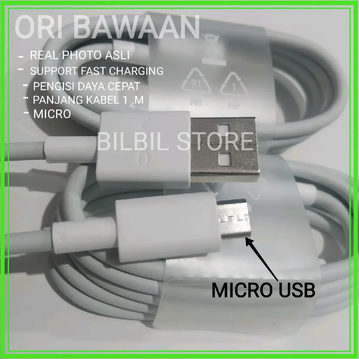 Kabel Data VIVO Original 100% Fast Charging/Pengisian Cepat Micro Usb Y12 Y12s Y15 Y17  Y20 Z1 pro S1 Y92 Y93 Y95 Dan support ke semua HP dengan menggunakan colokan micro usb Charger