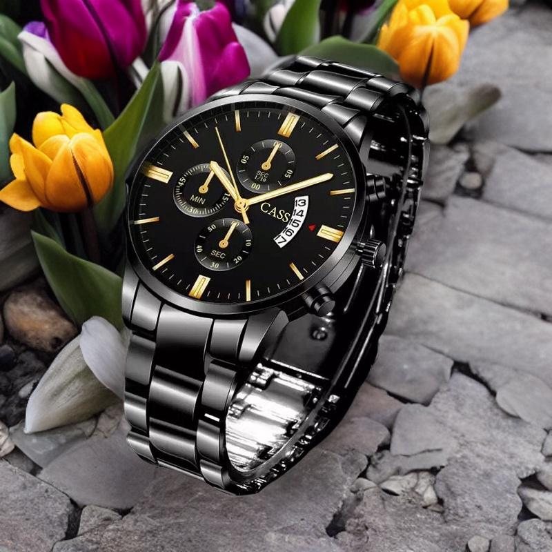 Product Introduction of CASS JAM TANGAN PRIA TERBARU 2023 BAND BAJA KALENDER LEDAKAN BAND KUARSA WATCH MEN'S BUSINESS MEN'S WATCH THREE DIAL DIAL WATCH WATCH 3