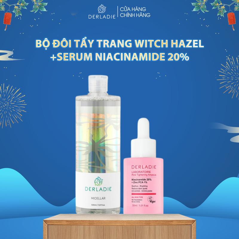 [CO1] Bộ Đôi Toner Derladie 500ml, Serum Derladie Laboratoire Pore Tightening Ampoule Niacinamide 20% + Zic PCA 1% 30ml