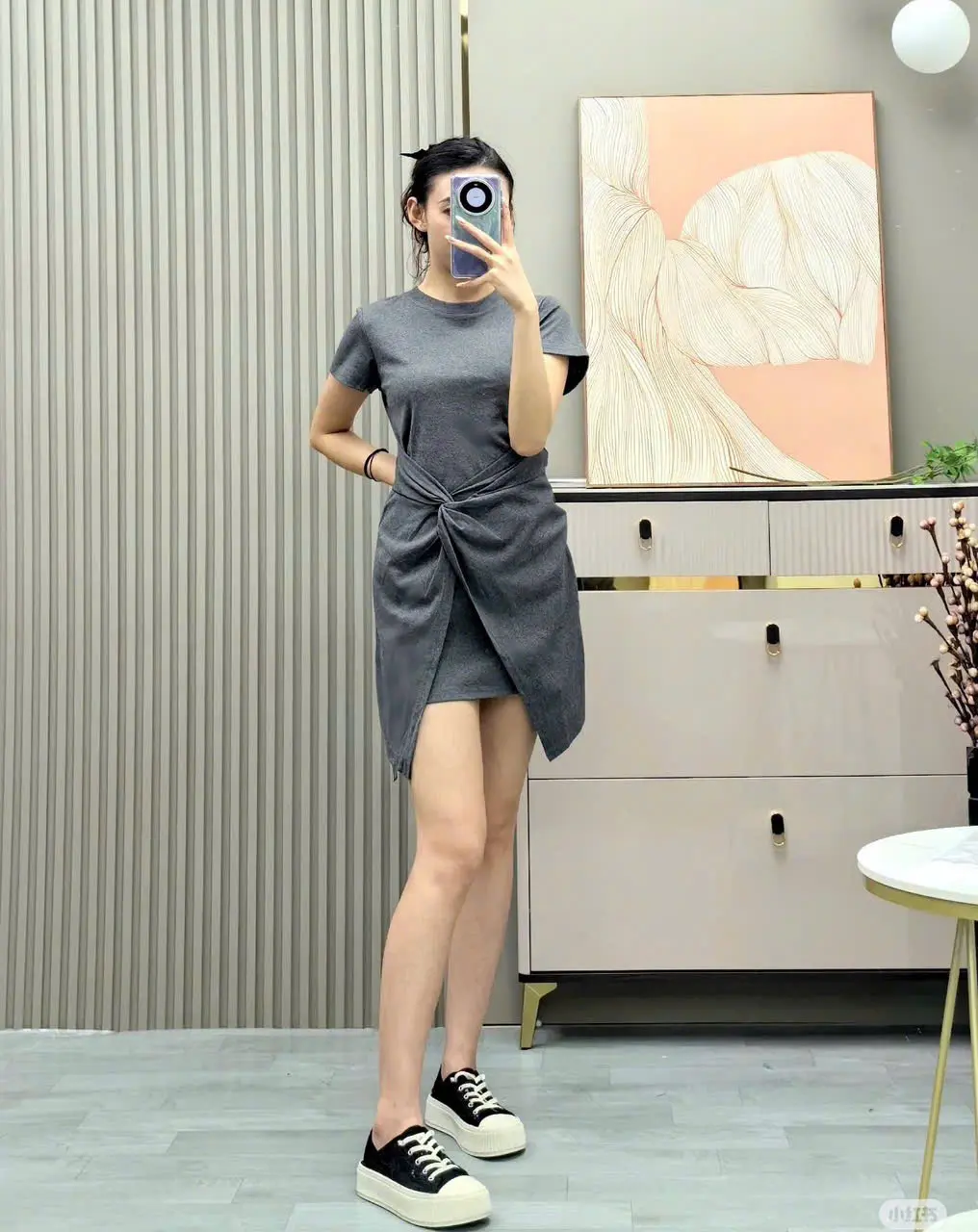 Váy thun váy polo thắt eo trẻ trung năng dộng Nữ Women