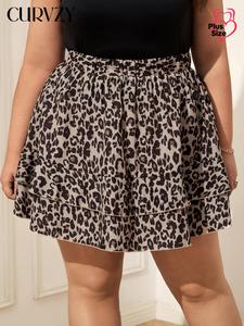 【Plus Size】CURVZY Leopard Print Skirt, Casual Fashion Skirt for Daily Outdoor Wear, Women Plus Clothing for Summer